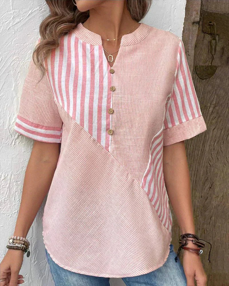 Women's Striped Button V-Neck Blouse Relaxed Fit Lightweight Casual Summer Top™ – Zeitloser Komfort für den Alltag