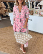 Women's Printed V-Neck Midi Dress with Relaxed Fit™ – Mühelose Eleganz für jeden Tag