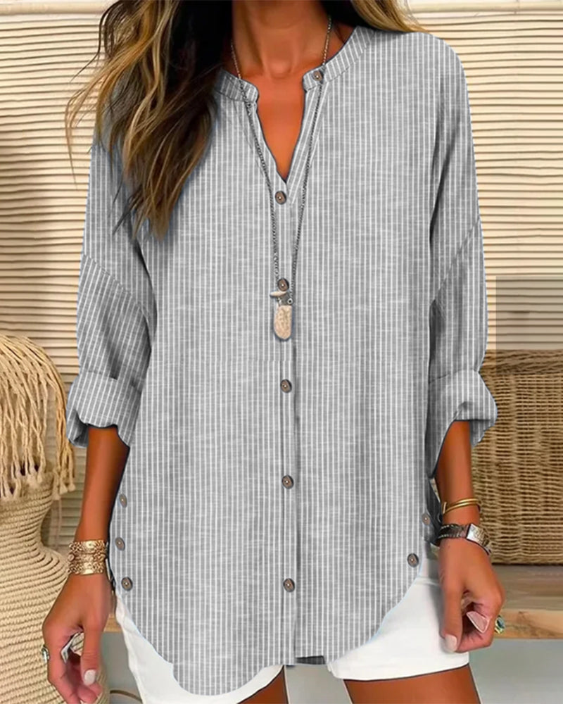 Women's Striped Button Front Blouse – Loose Fit Lightweight Casual Summer Shirt™ – Müheloser Sommerstil mit zeitloser Eleganz