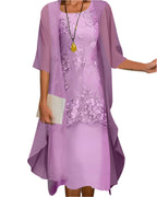 Women's Sheer Sleeve Lace Overlay Elegant Flowing Midi Dress™ – Zeitlose Eleganz für besondere Anlässe