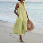 Women's Sleeveless V-Neck Button Front Midi Dress™ – Zeitloser Sommer-Chic mit femininer Eleganz