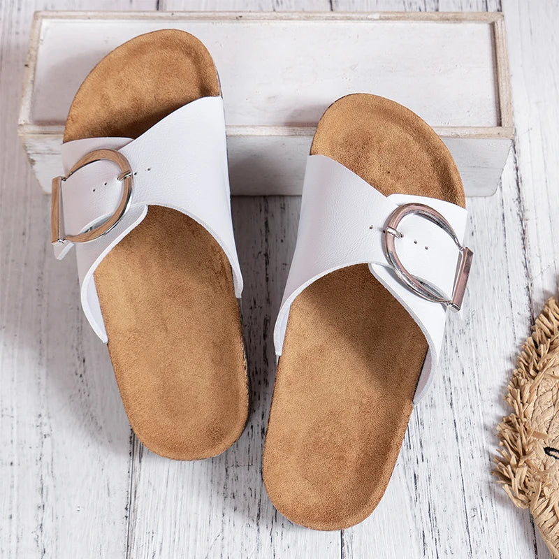 Women's Cork Footbed Slide Sandals with Buckle Strap and Cross Design™ – Ergonomischer Komfort für den ganzen Tag