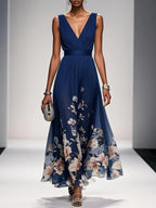 Women's Floral V Neck Elegant Flowing Summer Maxi Dress™ – Elegante Leichtigkeit für warme Tage