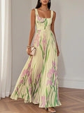 Women's Floral Maxi Dress with Square Neck and Pleated Skirt™ – Zeitlose Eleganz für besondere Momente