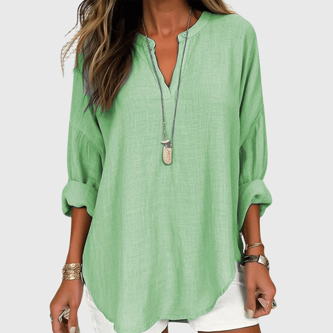 Relaxed Split-Neck Long Sleeve Top™ – Mühelose Eleganz für den Alltag