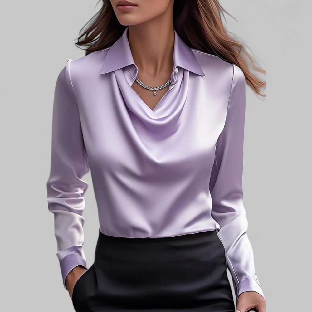 Women's Draped Neck Long Sleeve Blouse with Satin-Like Finish™ – Elegante Drapierung für zeitlosen Business-Chic