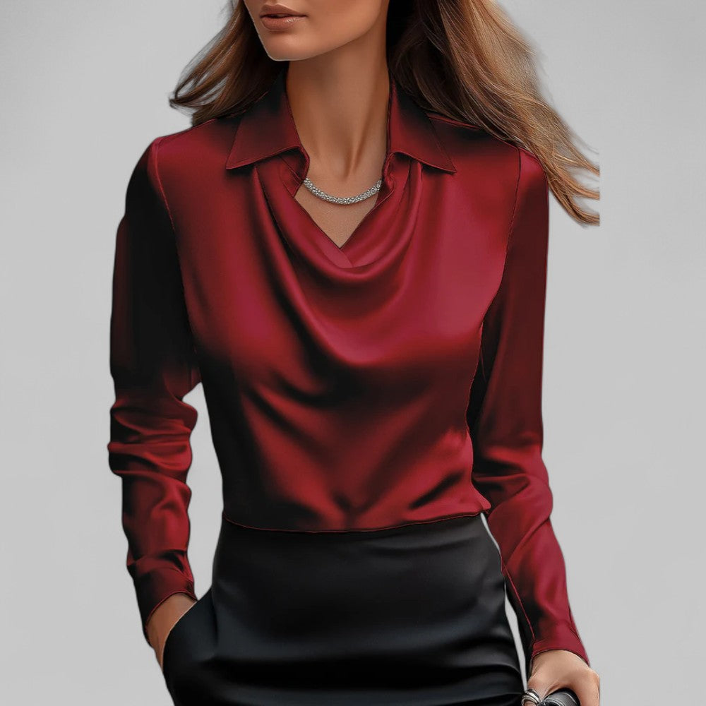 Rose | Women's Draped Neck Long Sleeve Satin Blouses™ – Zeitlose Eleganz mit luxuriösem Komfort