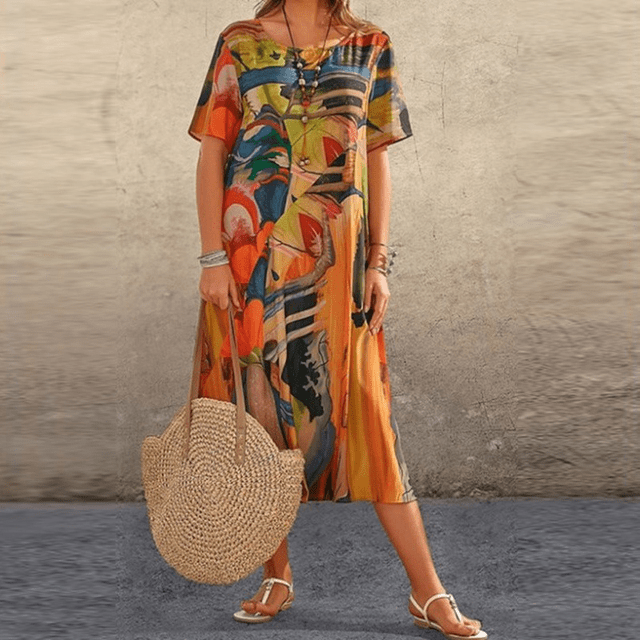 Hanna | Women's Printed Midi Dress™ – Mühelose Eleganz für jeden Tag