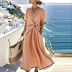Women's Wrap Style V Neck Relaxed Fit Elegant Midi Dress™ – Zeitlose Eleganz für jeden Anlass