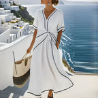 Women's Wrap Style V Neck Relaxed Fit Elegant Midi Dress™ – Zeitlose Eleganz für jeden Anlass