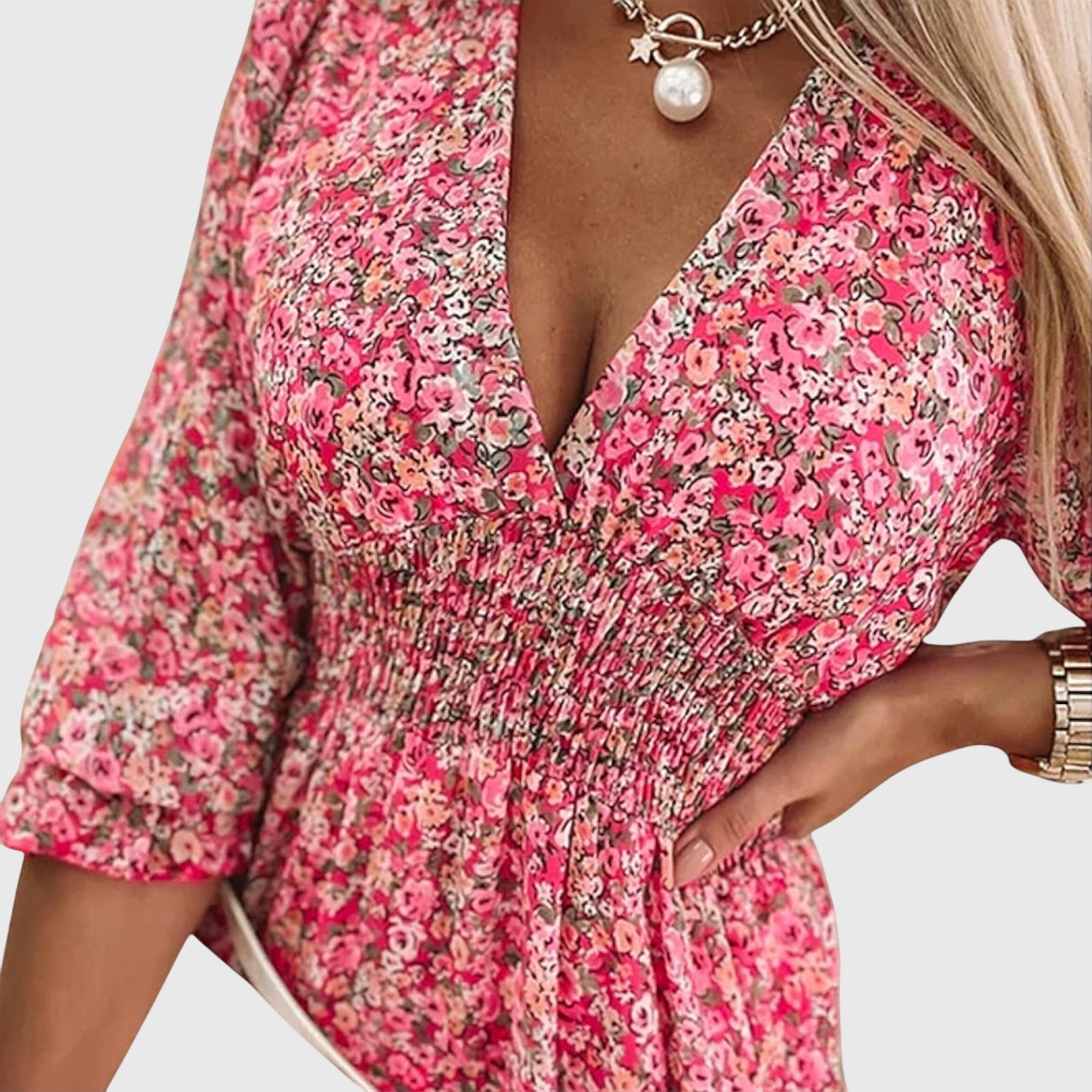 Women's Spring Smocked V-Neck Midi Dress™ – Zeitlose Eleganz für den Frühling