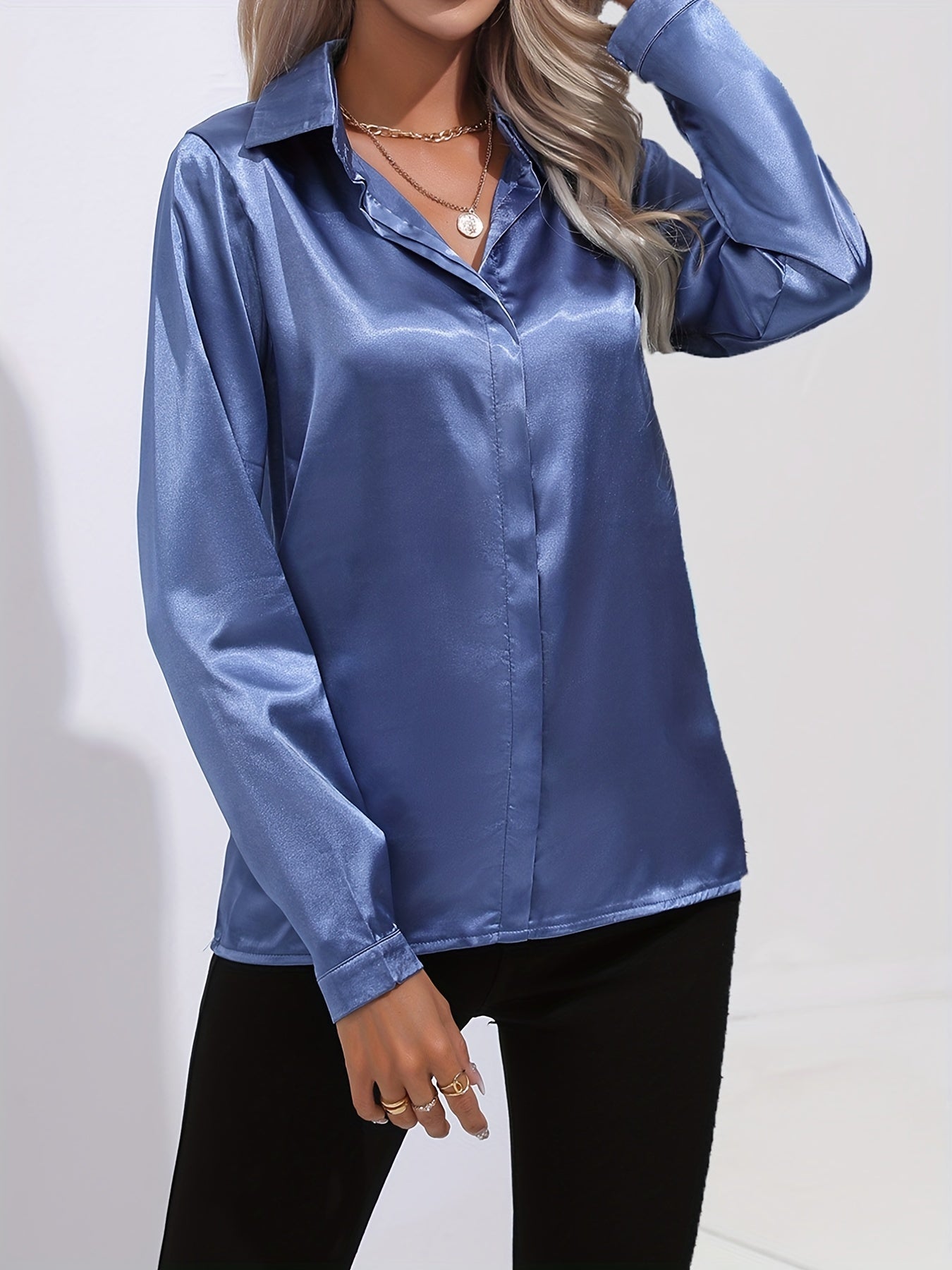 Sarah | Women's Button Down Long Sleeve Satin Blouses™ – Luxuriöse Eleganz für jeden Anlass