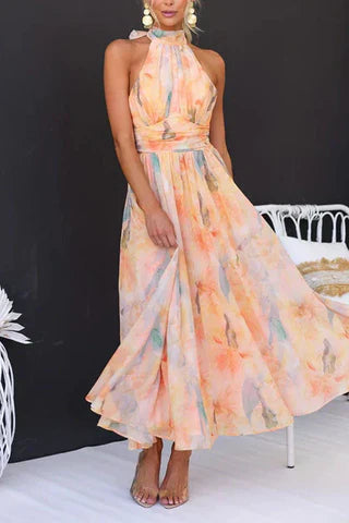 Women's Floral Halter Neck Flowing Fit Summer Maxi Dress™ – Elegante Sommerschönheit für jeden Anlass