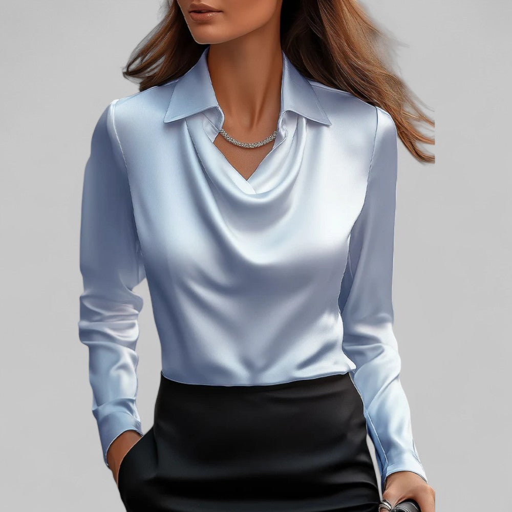 Rose | Women's Draped Neck Long Sleeve Satin Blouses™ – Zeitlose Eleganz mit luxuriösem Komfort