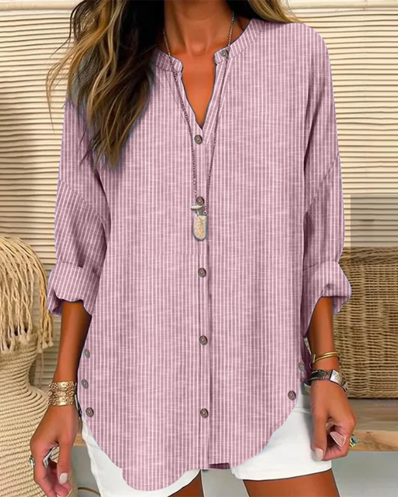 Women's Striped Button Front Blouse – Loose Fit Lightweight Casual Summer Shirt™ – Müheloser Sommerstil mit zeitloser Eleganz