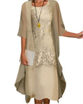 Women's Sheer Sleeve Lace Overlay Elegant Flowing Midi Dress™ – Zeitlose Eleganz für besondere Anlässe
