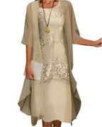 Women's Sheer Sleeve Lace Overlay Elegant Flowing Midi Dress™ – Zeitlose Eleganz für besondere Anlässe