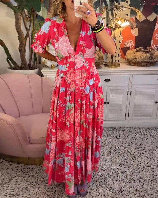 Elegant Floral V-Neck Maxi Dress™ – Romantische Eleganz für jeden Anlass