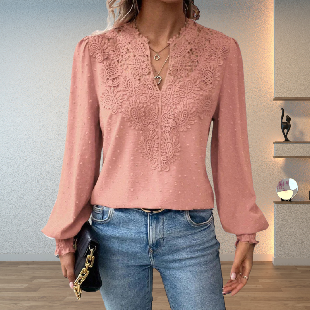 Women's Elegant Lace V-Neck Blouse Slim Fit Long Sleeve Casual Chic Top™ – Zeitlose Eleganz für jeden Anlass