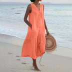 Women's Sleeveless V-Neck Button Front Midi Dress™ – Zeitloser Sommer-Chic mit femininer Eleganz