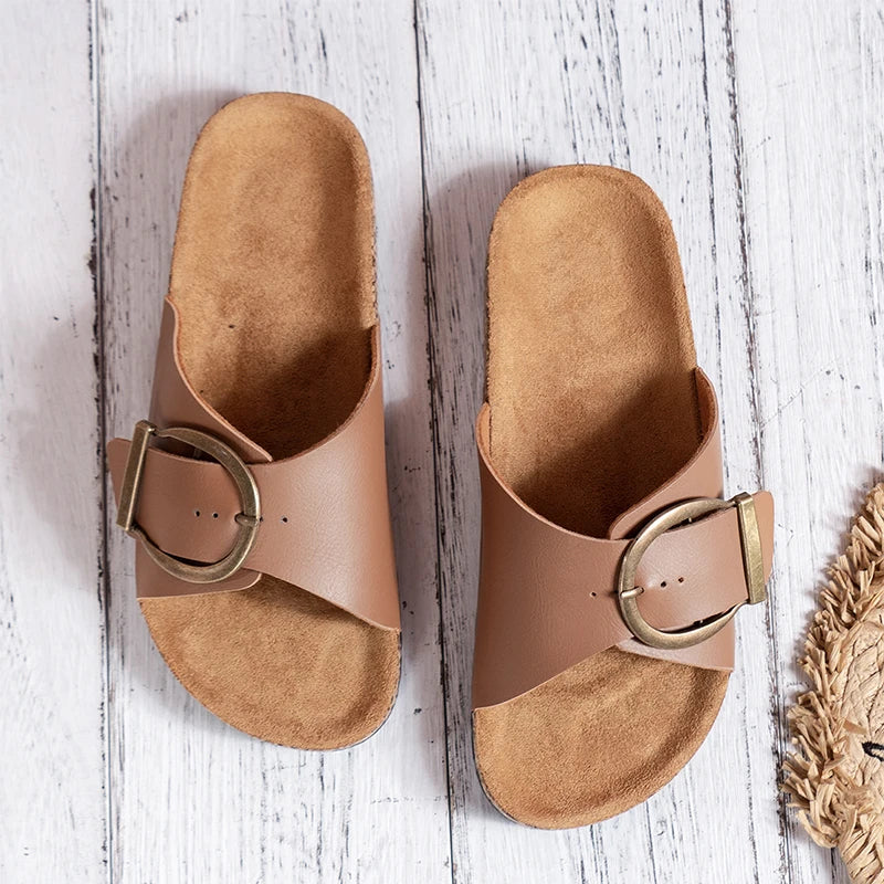 Women's Cork Footbed Slide Sandals with Buckle Strap and Cross Design™ – Ergonomischer Komfort für den ganzen Tag