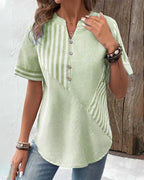 Women's Striped Button V-Neck Blouse Relaxed Fit Lightweight Casual Summer Top™ – Zeitloser Komfort für den Alltag