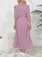 Women's Striped Belted Button Down Elegant Shirt Midi Dress™ – Zeitlose Eleganz für jeden Anlass