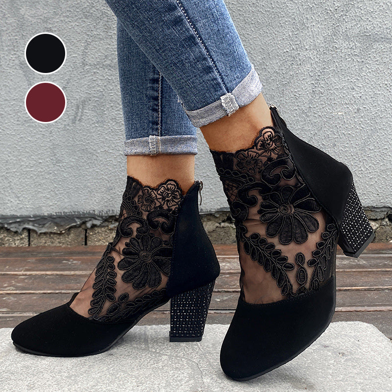Women's Lace Panel Block Heel Ankle Orthopedic Boots™ – Eleganter Komfort für den ganzen Tag