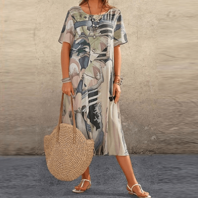 Hanna | Women's Printed Midi Dress™ – Mühelose Eleganz für jeden Tag