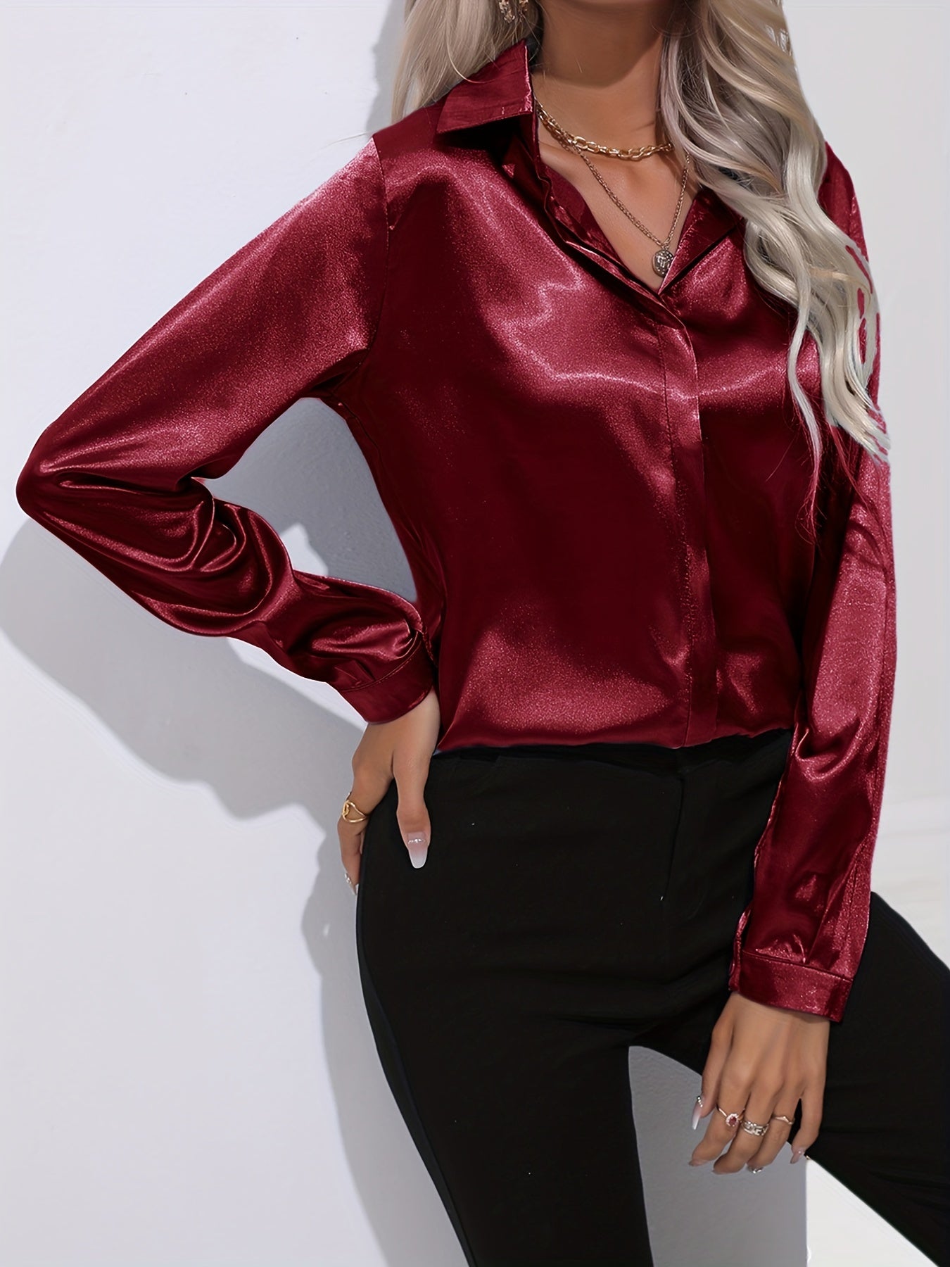 Sarah | Women's Button Down Long Sleeve Satin Blouses™ – Luxuriöse Eleganz für jeden Anlass