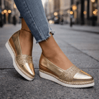 Women's Glitter Wedge Loafers with Slip On Design and Cushioned Sole™ – Elegante Bequemlichkeit mit glamourösem Glitzer-Finish