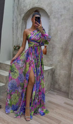 Women's Floral V Neck High Slit Elegant Maxi Dress™ – Zeitlose Eleganz mit femininem Flair
