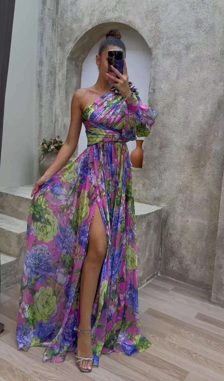 Women's Floral V Neck High Slit Elegant Maxi Dress™ – Zeitlose Eleganz mit femininem Flair