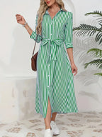 Women's Striped Belted Button Down Elegant Shirt Midi Dress™ – Zeitlose Eleganz für jeden Anlass