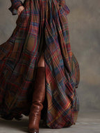 Women's Plaid Maxi Dress with Button Front and Belted Waist™ – Zeitlose Eleganz für jeden Anlass