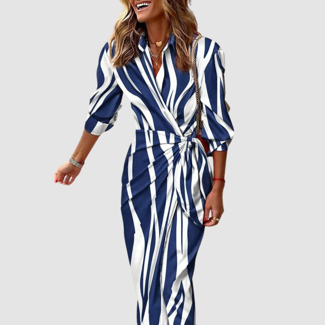 Striped Wrap Maxi Dress™ – Elegante Wickeloptik mit zeitlosem Streifenmuster