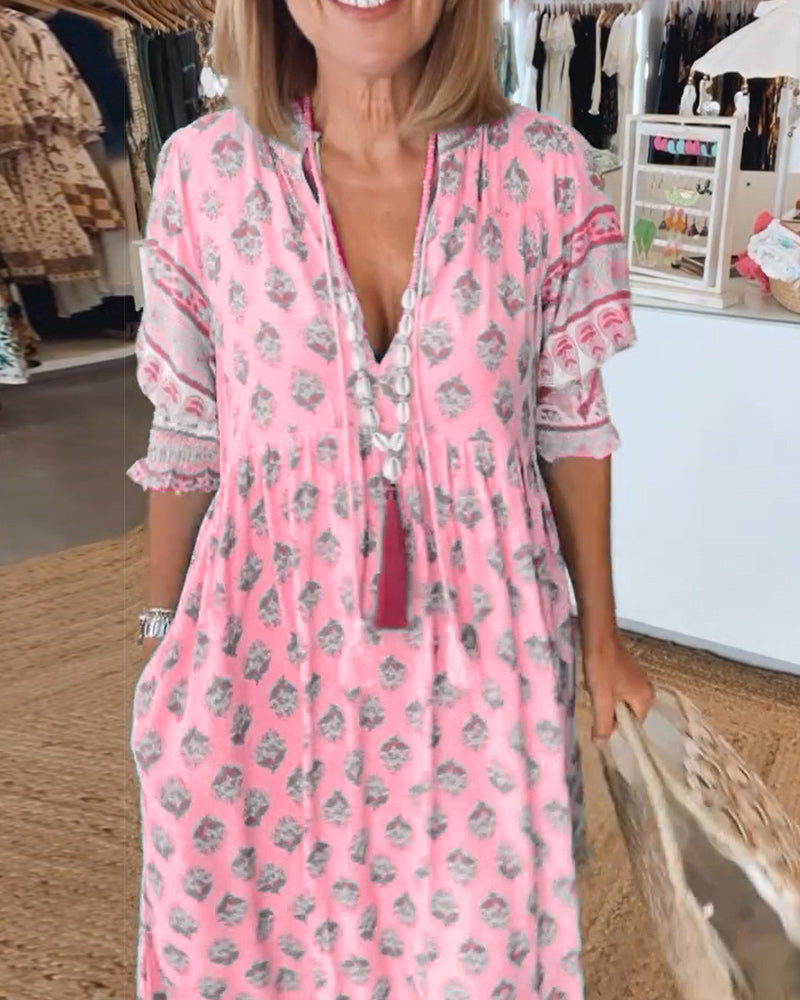 Women's Printed V-Neck Midi Dress with Relaxed Fit™ – Mühelose Eleganz für jeden Tag