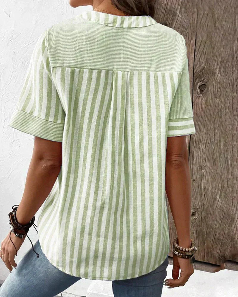 Women's Striped Button V-Neck Blouse Relaxed Fit Lightweight Casual Summer Top™ – Zeitloser Komfort für den Alltag