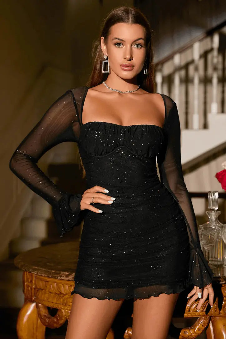 Women's Glitter Dress with Mesh Sleeves™ – Funkelnde Eleganz für besondere Anlässe