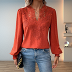 Women's Elegant Lace V-Neck Blouse Slim Fit Long Sleeve Casual Chic Top™ – Zeitlose Eleganz für jeden Anlass