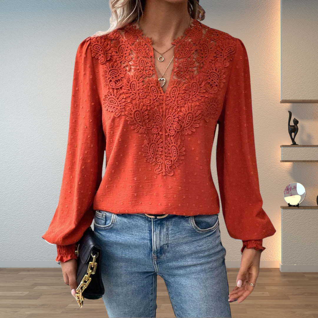 Women's Elegant Lace V-Neck Blouse Slim Fit Long Sleeve Casual Chic Top™ – Zeitlose Eleganz für jeden Anlass