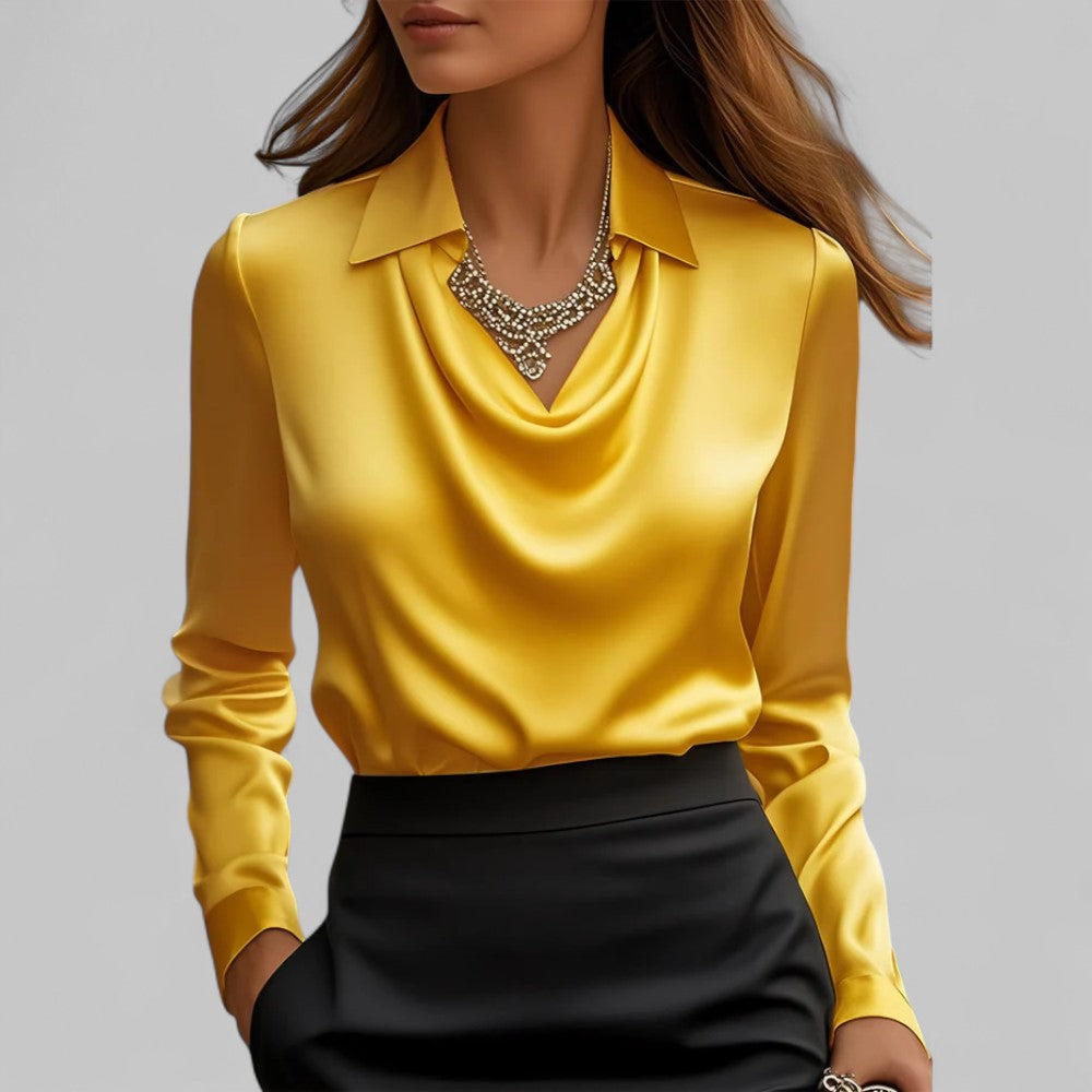 Draped Satin Collar Blouse™ – Elegante Satin-Optik für vielseitigen Stil