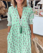 Women's Printed V-Neck Midi Dress with Relaxed Fit™ – Mühelose Eleganz für jeden Tag