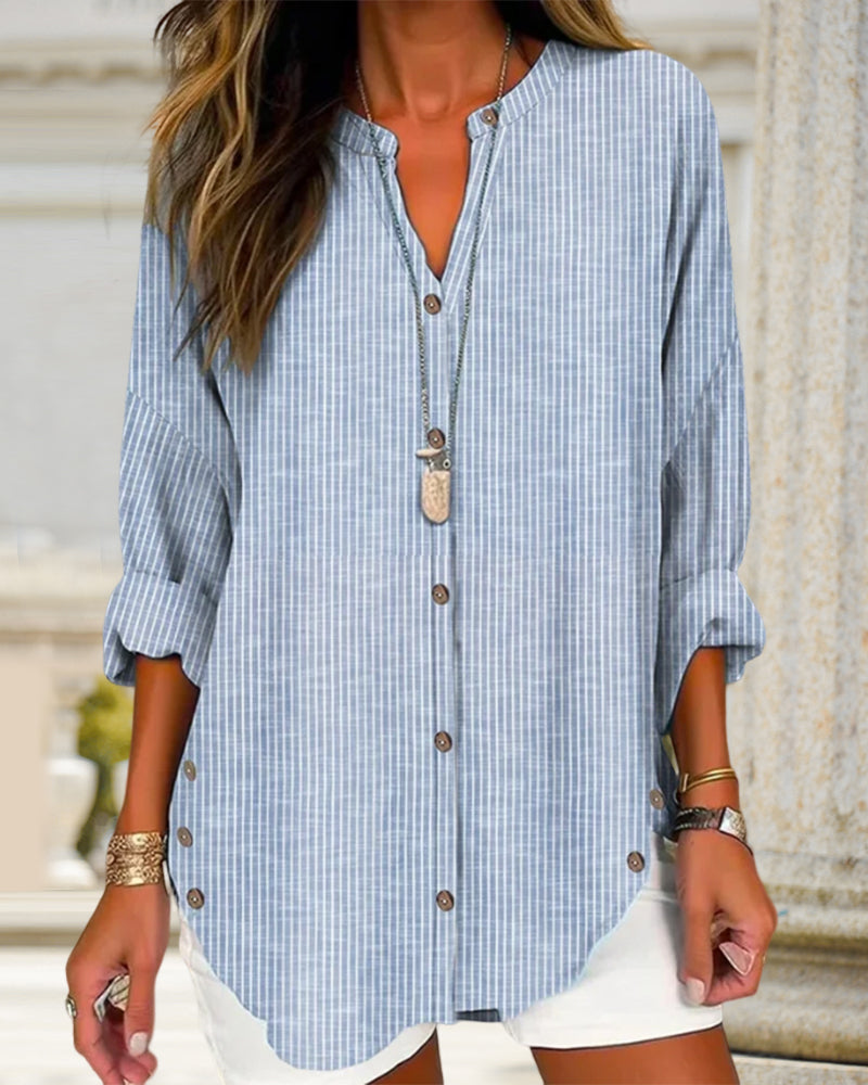 Women's Striped Button Front Blouse – Loose Fit Lightweight Casual Summer Shirt™ – Müheloser Sommerstil mit zeitloser Eleganz