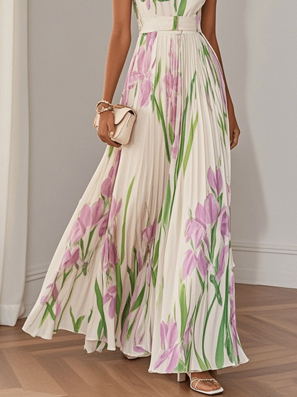 Women's Floral Maxi Dress with Square Neck and Pleated Skirt™ – Zeitlose Eleganz für besondere Momente