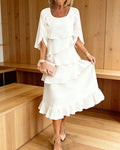Women's Elegant Midi Dress with Ruffle Layers and Split Sleeves™ – Zeitlose Eleganz mit femininen Details