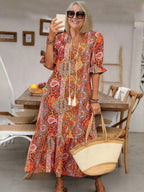 Relaxed Boho Pattern Midi Dress™ – Müheloses Tragen mit Stil