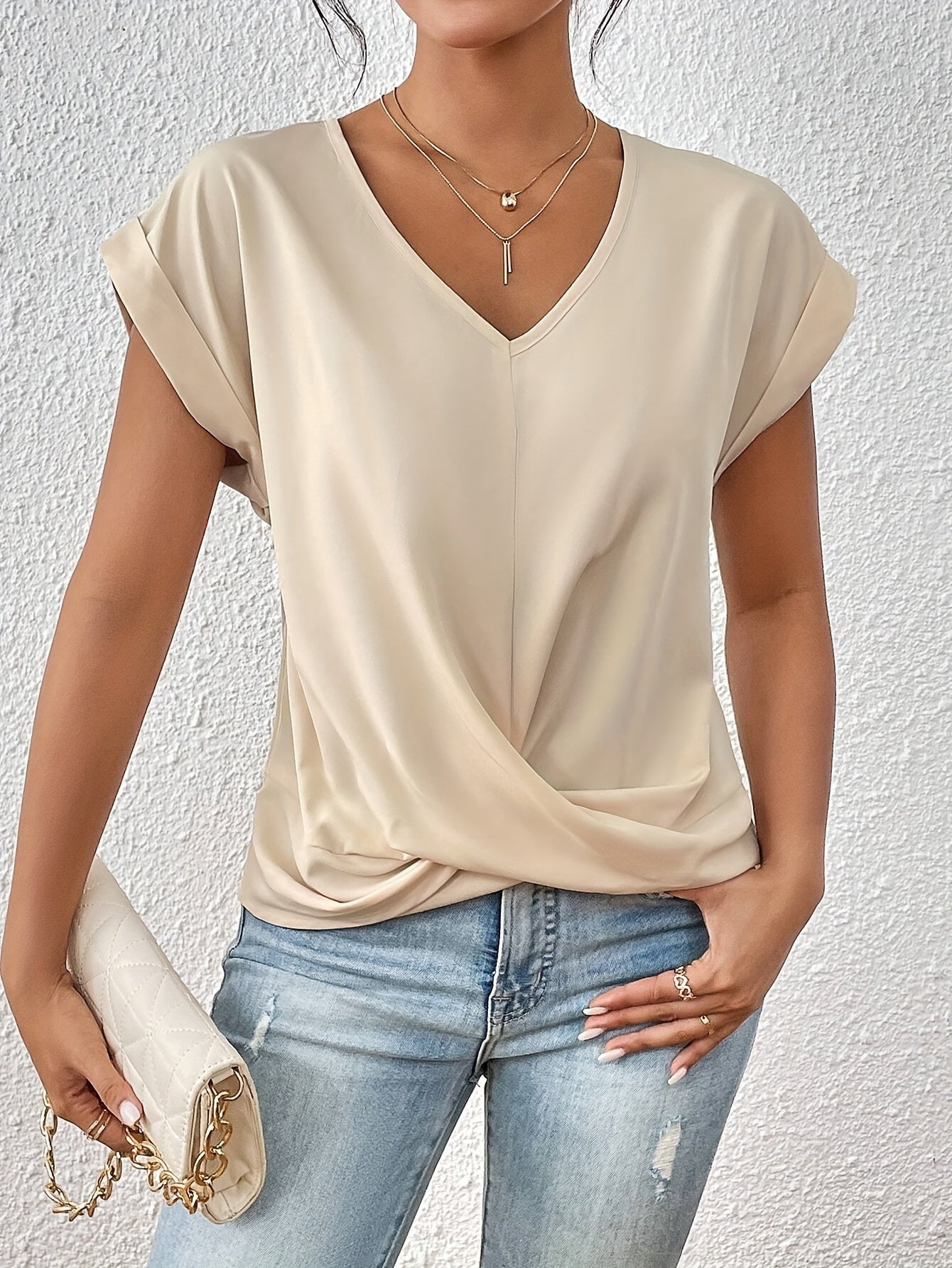 Women's V-Neck Twist Front Summer Top Relaxed Fit Cap Sleeve Casual Blouse™ – Mühelose Eleganz für warme Tage