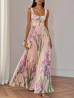 Women's Floral Maxi Dress with Square Neck and Pleated Skirt™ – Zeitlose Eleganz für besondere Momente