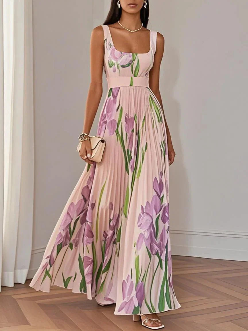 Women's Floral Maxi Dress with Square Neck and Pleated Skirt™ – Zeitlose Eleganz für besondere Momente